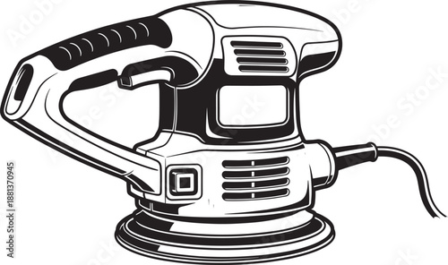 Black and white orbital palm sander electric power tool vector illustration