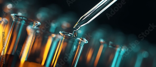 Laboratory dropper filling test tubes with liquid.