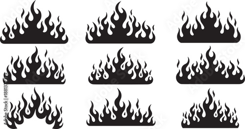 Tribal flame fire silhouettes set bonfire inferno heat element vector shapes