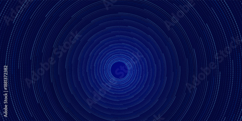 Abstract Digital Circles of Particles. Futuristic Circular Sound Wave. Big Data Visualization. 3D Virtual Space VR Cyberspace. Crypto Currency Concept.