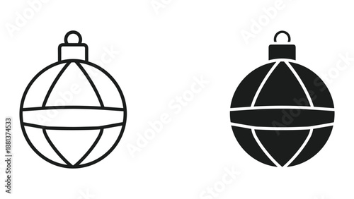 Christmas ornament icon set in black and white