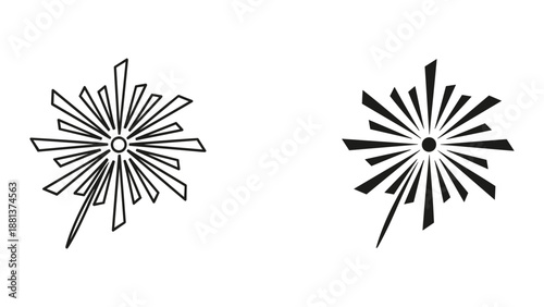 Stylized starburst icons in black and white