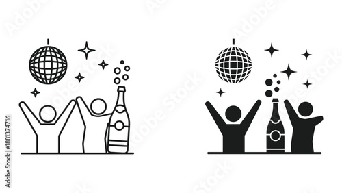 Celebrating party with disco ball and wine bottle