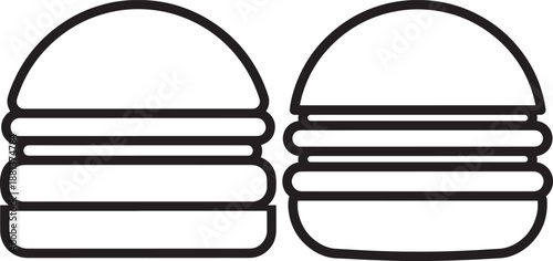 Hamburger or Cheeseburger Outline Icons, Black and White Vector Illustration for Fast Food, Restaurant Menu, and Junk Food Concepts