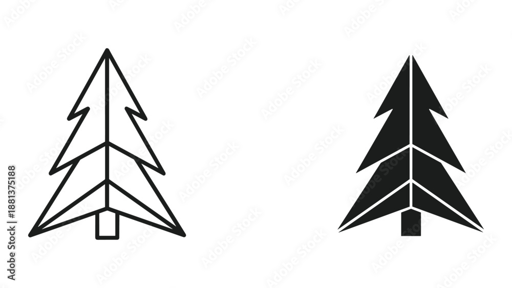 Fototapeta premium Simple black christmas tree icons on white background