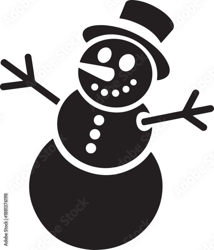 Black and white snowman with hat and arms outstretched 2