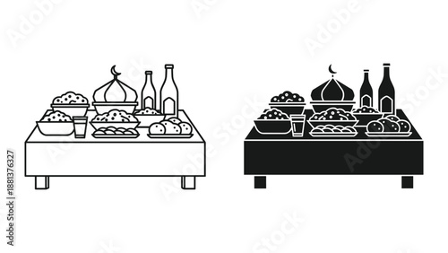 Food and drink display on table