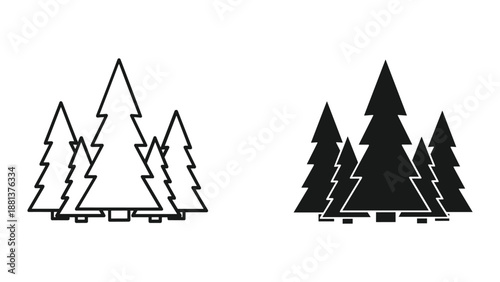 Black and white illustration of pine trees