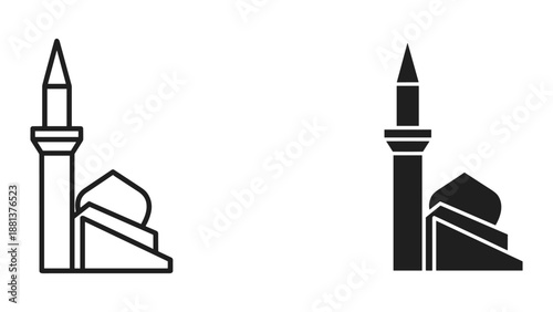 Simple mosque minaret icon set