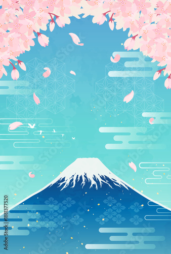 桜と富士山のイラスト_縦1