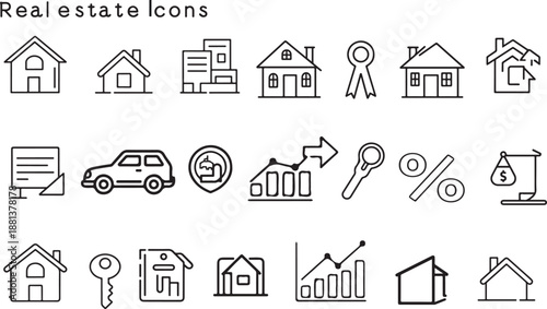 House Web Icon Set In Line Style With Editable Stroke Real Estate Symbols