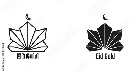Elegant eid gold logo design with lotus and crescent moon