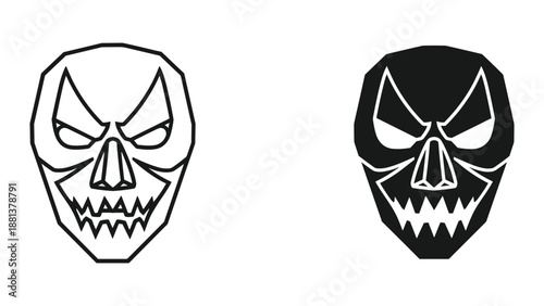 Angry skull icon set in black and white