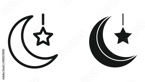 Crescent moon and star symbol in two different styles