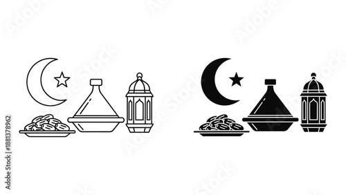 Ramadan elements set with food and lantern