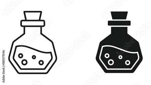 Black and white potion bottle icon set