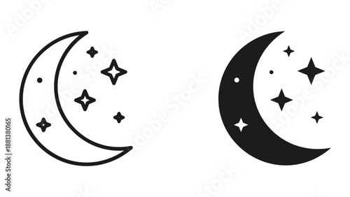 Crescent moon and stars icon set