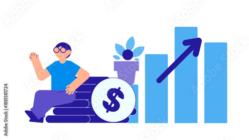 Business professional observing a successful upward growth trend and positive financial data reports