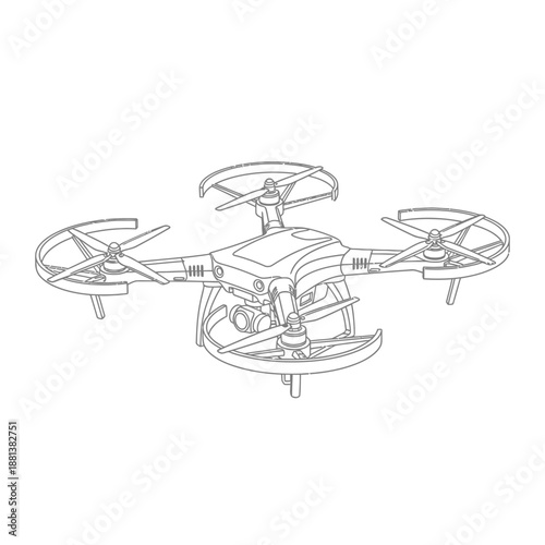 Drone with multiple rotors and propellers.
