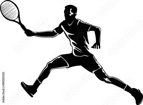 Silhouette Tennis Player Hitting Forehand Shot.