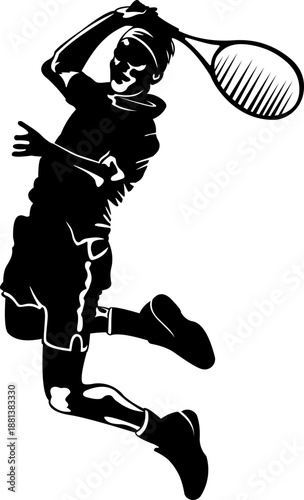 Silhouette Tennis Player Hitting Forehand Shot.