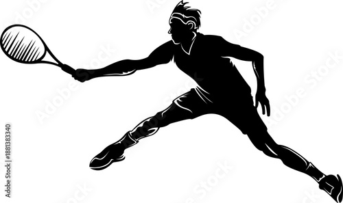 Silhouette Tennis Player Hitting Forehand Shot.