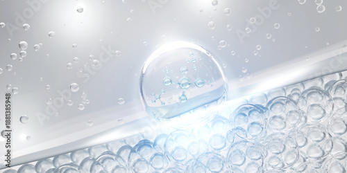 Quadro su tela Molecule in side collagen bubble and Vitamin illustration isolated on soft color background