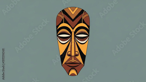 A colorful vector graphic of an African tribal mask with a solid background