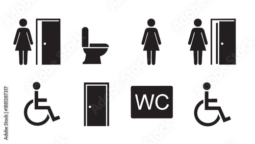 Set of accessible restroom and toilet signs for universal design