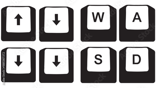 Set of keyboard arrow keys and WASD buttons isolated on transparent background
