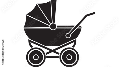Vintage baby pram stroller isolated on transparent background