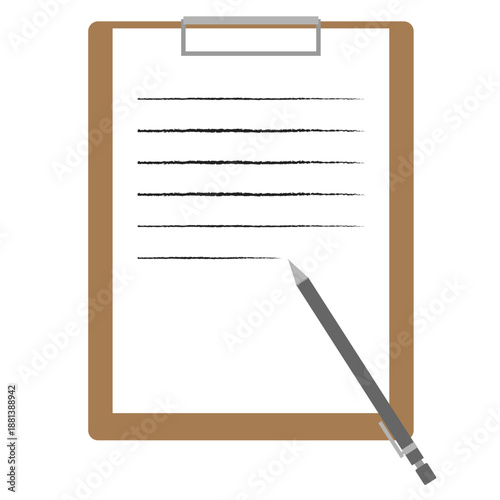 クリップボードに挟まれた紙とシャープペンシルのイラスト