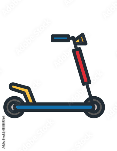 Colorful kick scooter vector icon side view, modern urban micro mobility transport illustration in flat outlined style, editable Adobe Illustrator

