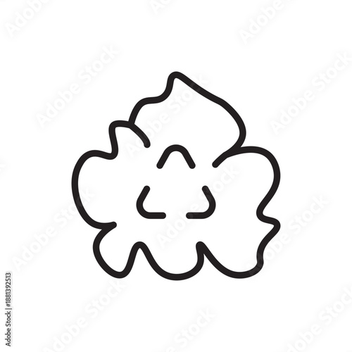 Recycled fiber icon. Sustainable textile production and circular fashion, representing eco-friendly garment materials, regenerated synthetic yarn, upcycled industrial fleece, and green manufacturing.