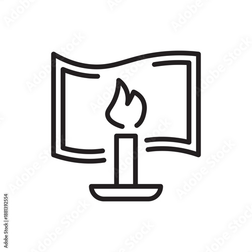 Flame retardant test icon symbolizing textile safety and fire resistance verification, representing flammability testing, apparel safety standards, nautical fabric certification, and burn analysis.