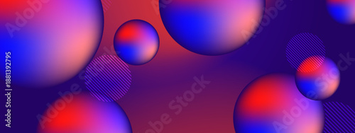 Abstract 3D spheres with orange and purple gradients floating on a dark violet background