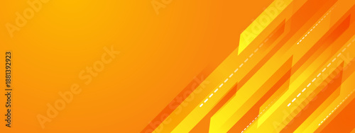 Dynamic orange background with diagonal geometric blocks and dashed speed lines