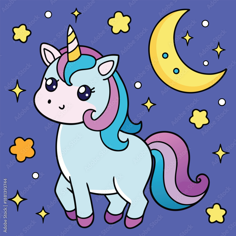 Fototapeta premium A cute cartoon vector illustration of a unicorn