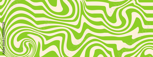 Retro inspired psychedelic wavy lines in lime green and cream colors creating a liquid trippy marble effect