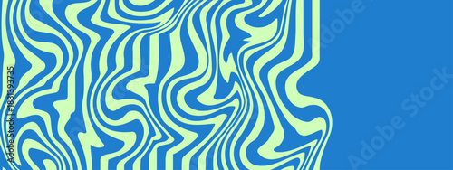 Dynamic blue and lime green warped line pattern with a solid blue panel on the right side for text space