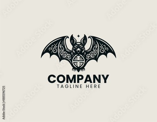 East Asian bat black vector logo illustrator