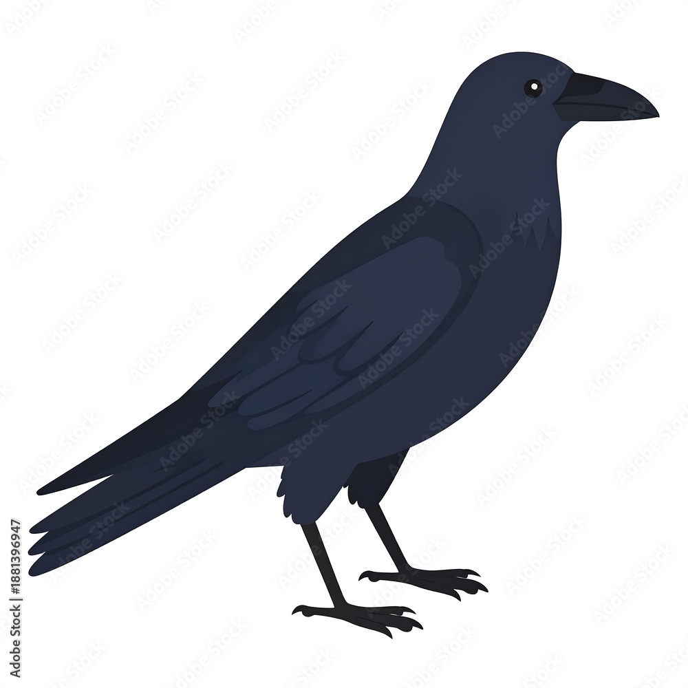 Fototapeta premium A cartoon-style illustration of a black bird with a large beak and sharp claws