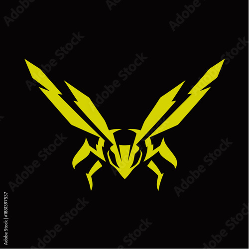 A stylized yellow wasp logo with sharp, angular wings on a black background.
