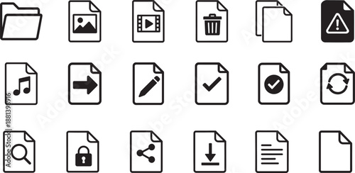 File icon set with document, folder, data and archive symbols for web, app, UI, and business design.