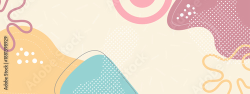 Modern abstract background with organic shapes dots and lines in retro pastel colors
