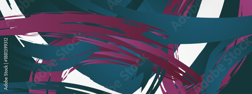 Modern artistic background with teal and magenta paint brushstrokes over a light base