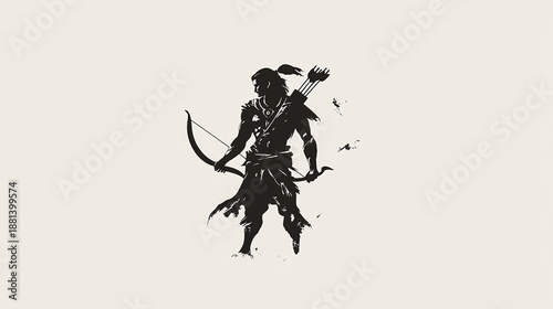 Wallpaper Mural Silhouette of an Archer with Bow and Arrow - Heroic Warrior in Action Torontodigital.ca