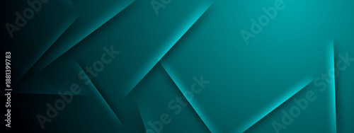 Futuristic abstract background featuring cyan teal geometric planes with luminous neon edges