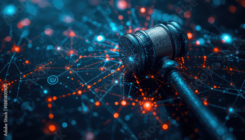 Wallpaper Mural Gavel network blockchain justice digital regulation pulsating nodes Torontodigital.ca