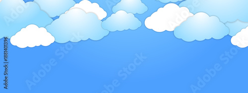 Bright blue sky background featuring white layered clouds on the upper border